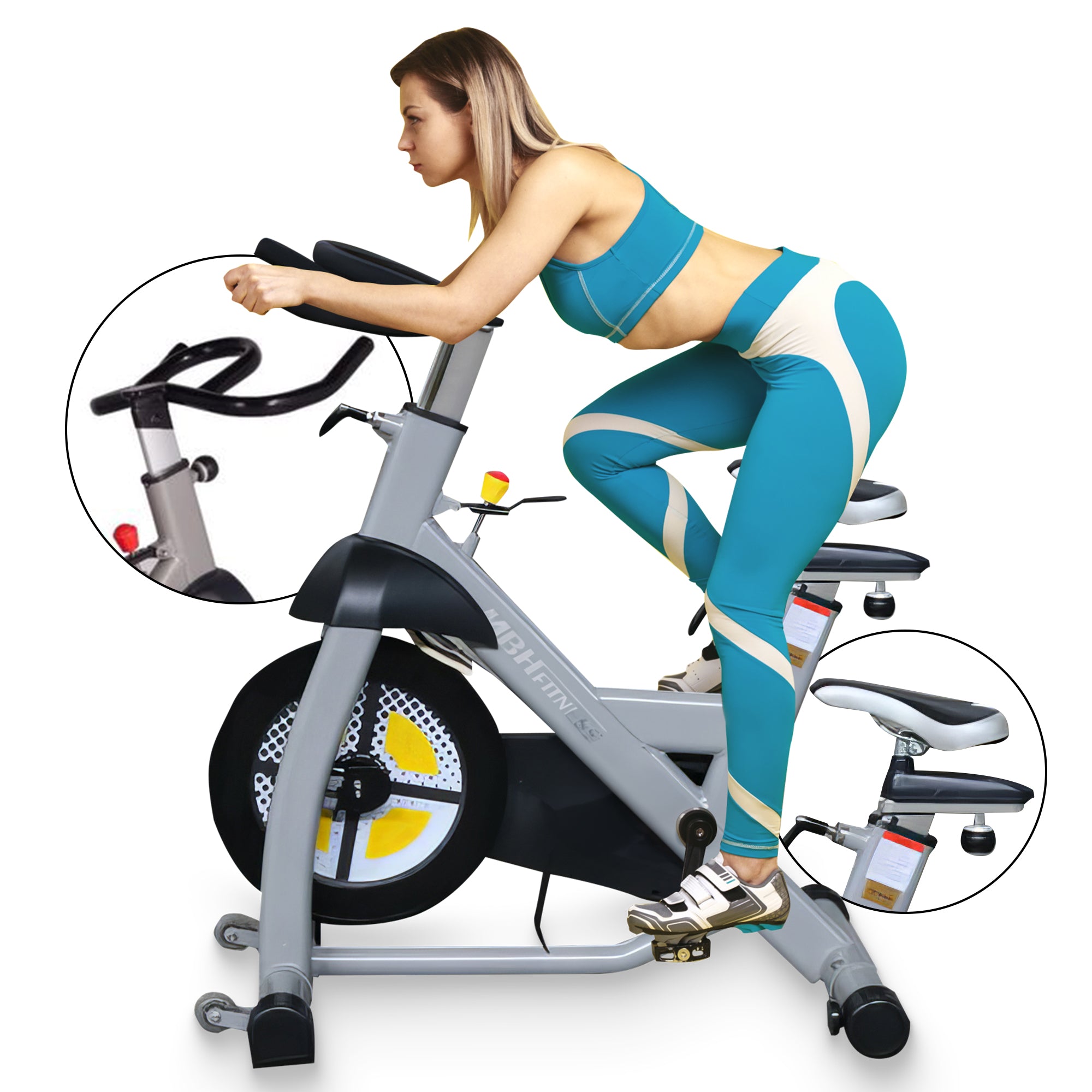 Ryan Sherwood MBH Exercise Bike Exercise Bike with 45 Pound Flywheel and 4 Way Padded Seat Steel Framed Exercise Equipment for Home Gym 350 Pound